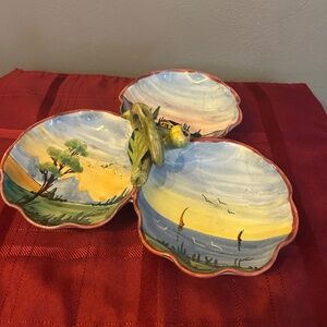Vintage Clay Italian Three-section serving dish MADE IN ITALY hand painted